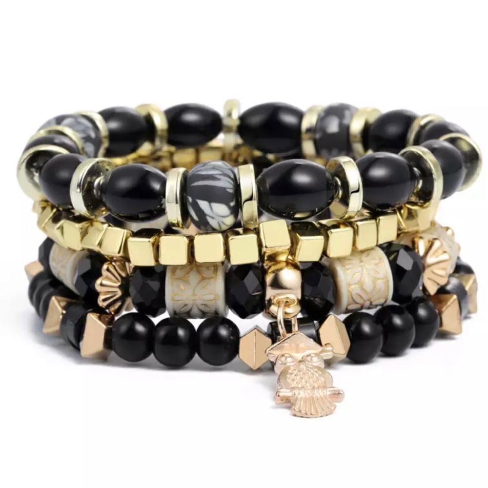 4pc Boho Black n Gold Bracelet‎